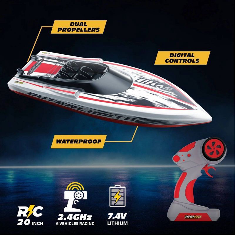 slide 5 of 5, Motor Dayz RC 20" Dual Propeller Outerlimits Speed Boat, 1 ct