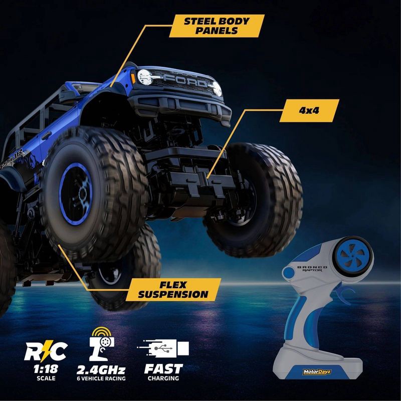 slide 7 of 8, Motor Dayz RC 4x4 Heavy Metal Ford Bronco - 1:18 Scale Blue, 1 ct