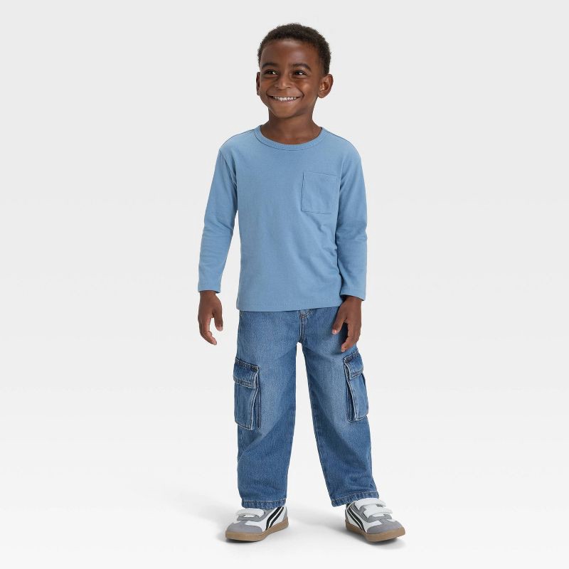 slide 3 of 3, Toddler Boys' Long Sleeve Relaxed T-Shirt - Cat & Jack™ Light Blue 5T, 1 ct