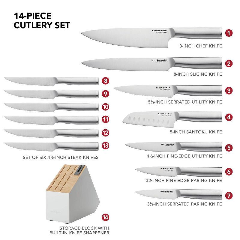 slide 6 of 9, KitchenAid Gourmet 14pc Stainless Steel Knife Block Set, 14 ct