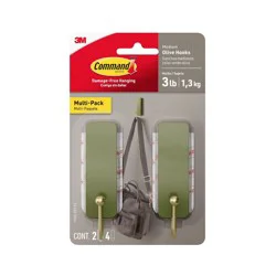 Command 2ct Damage-Free Medium w/4 Strips - Olive