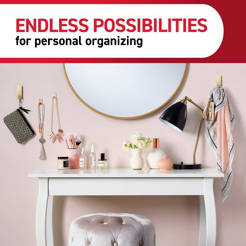 slide 7 of 10, Command 2pk Damage-Free Hanging Medium Decorative Satin Brass Hooks for Holiday Decoration, 2 ct