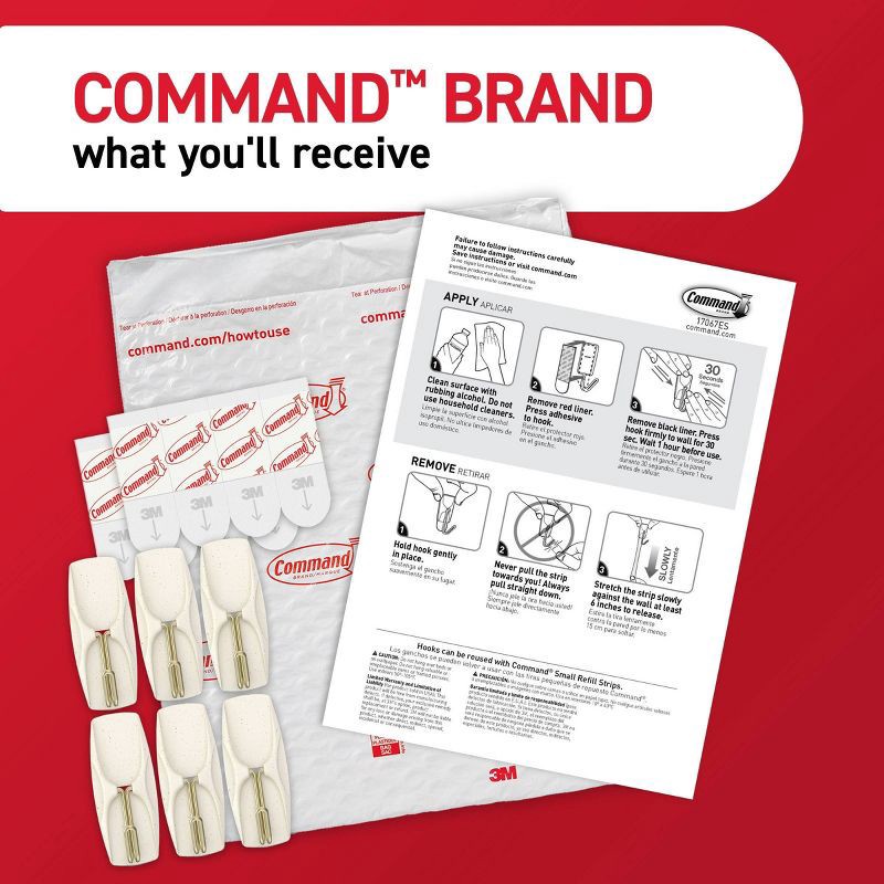 slide 7 of 9, Command Damage-Free Hanging Medium Wire Hooks with 8 Adhesive Strips Cream Speckle, 1 ct