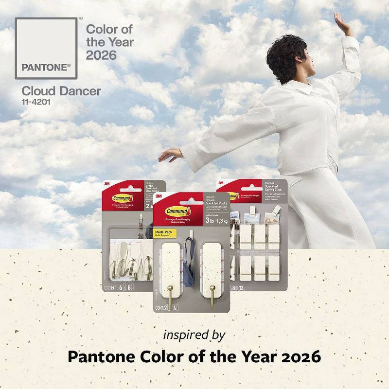 slide 9 of 9, Command Damage-Free Hanging Medium Wire Hooks with 8 Adhesive Strips Cream Speckle, 1 ct