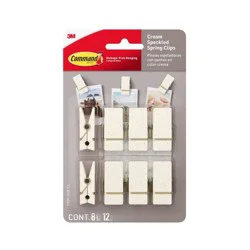 Command Damage-Free Hanging Spring Clips 8 Hooks and 12 Adhesive Strips Cream Speckle
