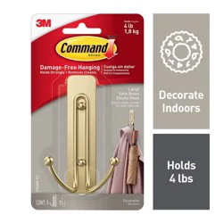 Command Large Damage-Free Double Hook - Satin Brass