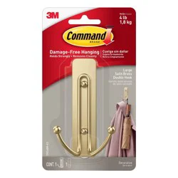 Command Large Satin Brass Damage-Free Double Hook