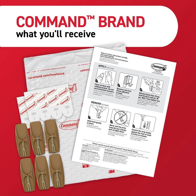 slide 5 of 10, Command Damage-Free Medium 6 Wire Hooks and 8 Strips Toffee, 1 ct