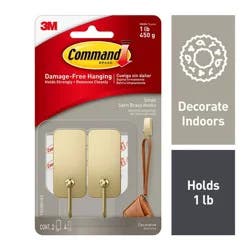 Command 2pk Small Satin Brass Damage-Free Hooks