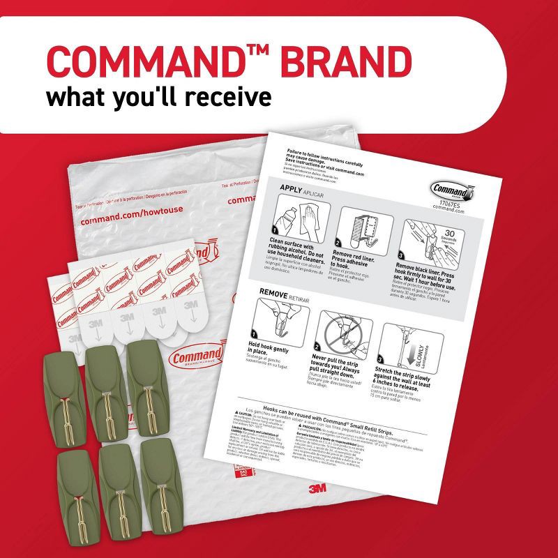 slide 4 of 10, Command Damage-Free Medium 6 Wire Hooks and 8 Strips Olive, 1 ct