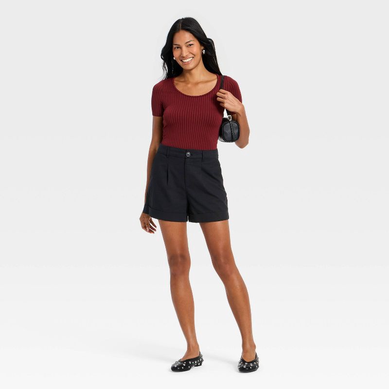 slide 3 of 3, Women's High-Rise Linen Tailored Shorts - A New Day™ Black 6, 1 ct