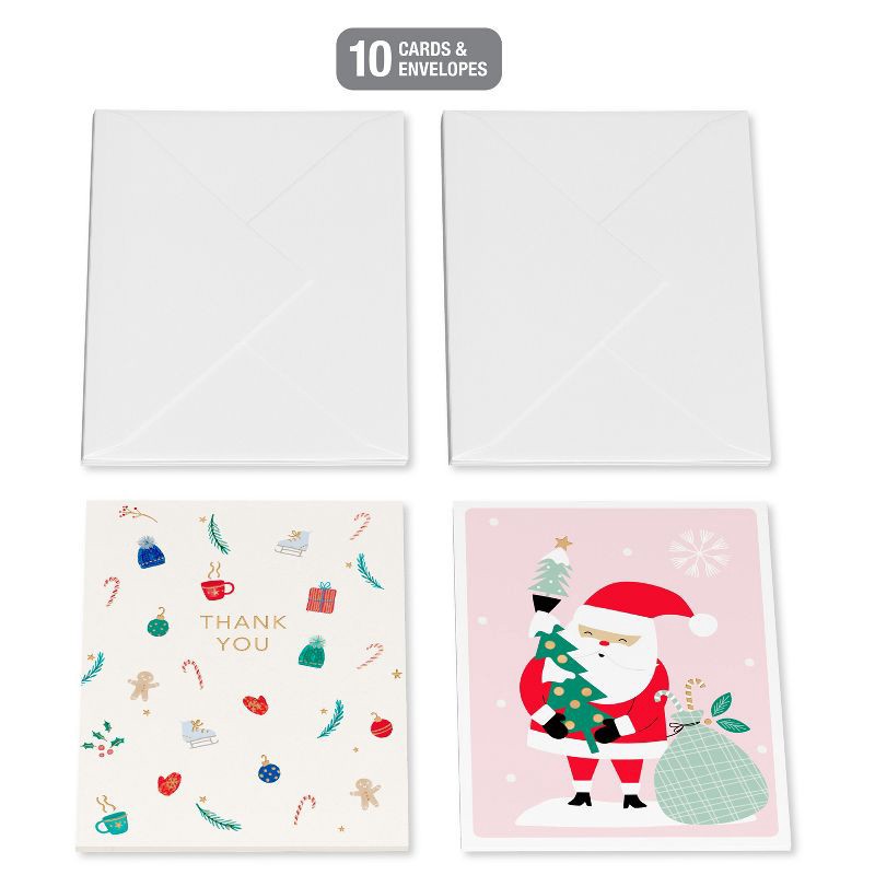 slide 4 of 5, American Greetings 10ct Blank Christmas and Thank You Cards Boxed with Envelopes Thank You and Santa, 10 ct