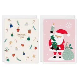 American Greetings 10ct Blank Christmas and Thank You Cards Boxed with Envelopes Thank You and Santa
