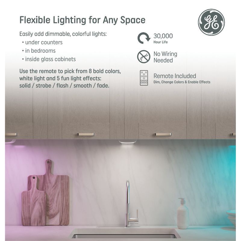 slide 3 of 4, GE Household Lighting GE 3pk Dimmable RGBW Puck Lights, 3 ct