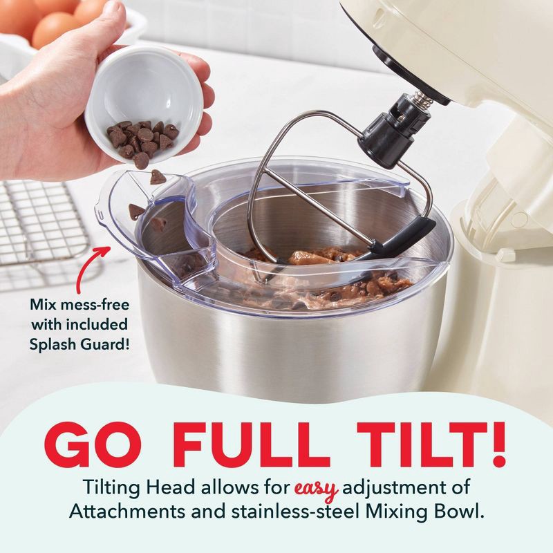 slide 4 of 7, Dash Tilt Head 3.5qt 12-Speed Stand Mixer with 3 Attachments Cream, 3.5 qt