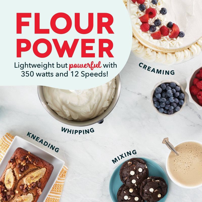slide 5 of 7, Dash Tilt Head 3.5qt 12-Speed Stand Mixer with 3 Attachments Cream, 3.5 qt