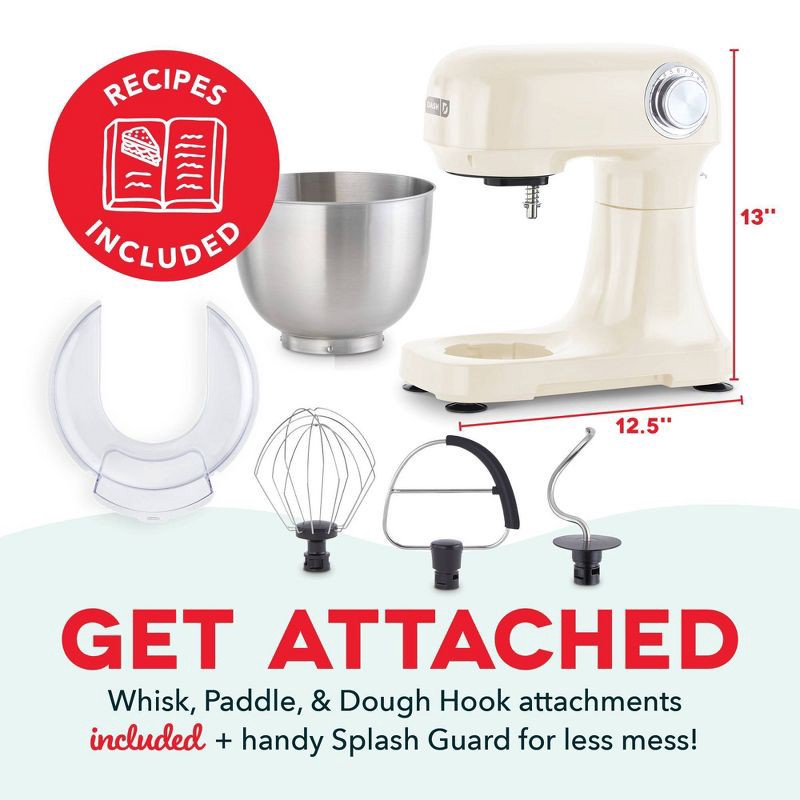 slide 7 of 7, Dash Tilt Head 3.5qt 12-Speed Stand Mixer with 3 Attachments Cream, 3.5 qt