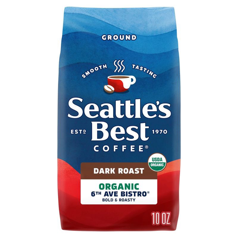 slide 1 of 7, Seattle's Best Coffee Organic 6th Avenue Bristo Dark Roast Ground Coffee - 10oz: Arabica Beans, Latin America, 10 oz