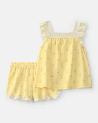 Carter's Girls Floral Sleeveless Loose Fit 2-Piece Pajama Set - Yellow - Size 7