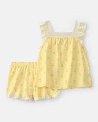 Carter's Girls Floral Sleeveless Loose Fit 2-Piece Pajama Set - Yellow - Size 7