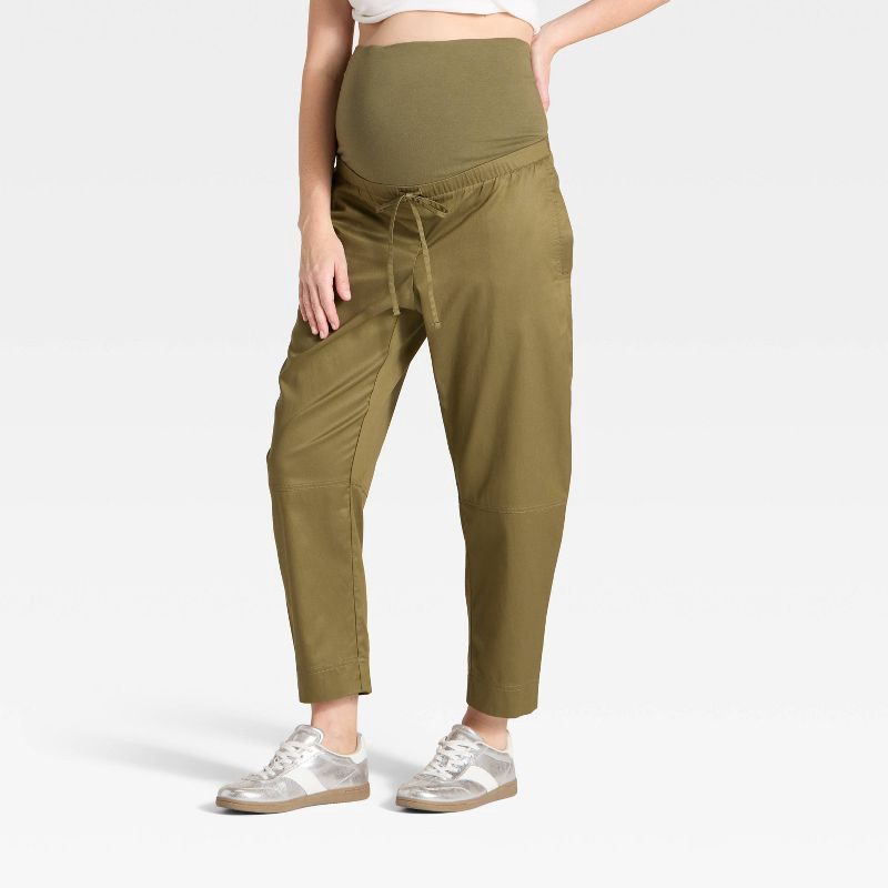 slide 4 of 5, Over The Belly High-Rise Barrel Leg Chino Maternity Pants - Isabel Maternity by Ingrid & Isabel™ Olive Green XXL, 1 ct