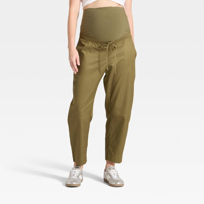 slide 1 of 5, Over The Belly High-Rise Barrel Leg Chino Maternity Pants - Isabel Maternity by Ingrid & Isabel™ Olive Green XXL, 1 ct