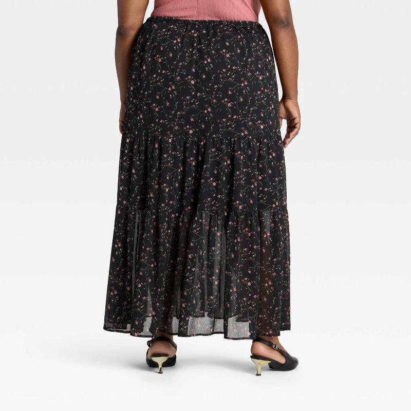 slide 2 of 3, Women's Chiffon Maxi A-Line Skirt - Ava & Viv™ Black Floral 1X, 1 ct