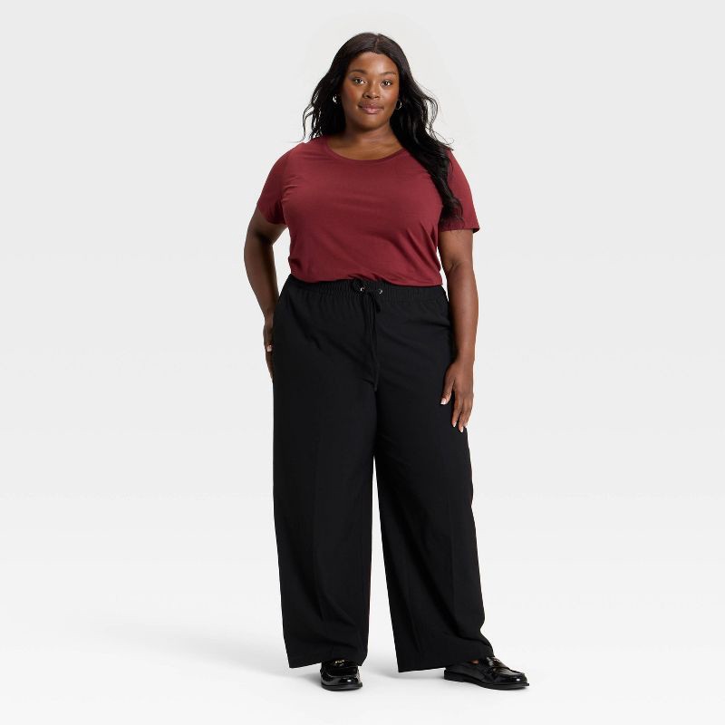 slide 3 of 3, Women's High-Rise Straight Leg Pull-On Pants - Ava & Viv™ Black 1X, 1 ct