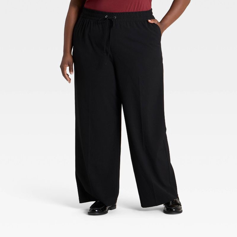 slide 1 of 3, Women's High-Rise Straight Leg Pull-On Pants - Ava & Viv™ Black 1X, 1 ct