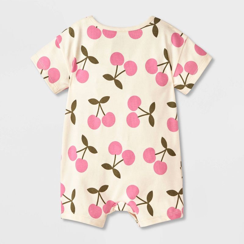 slide 2 of 4, Baby Girls' Short Sleeve Cherries Romper - Cat & Jack™ Cream 3-6M, 1 ct