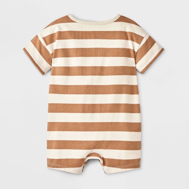 slide 4 of 4, Baby Boys' Striped Short Sleeve Romper - Cat & Jack™ Tan 6-9M, 1 ct