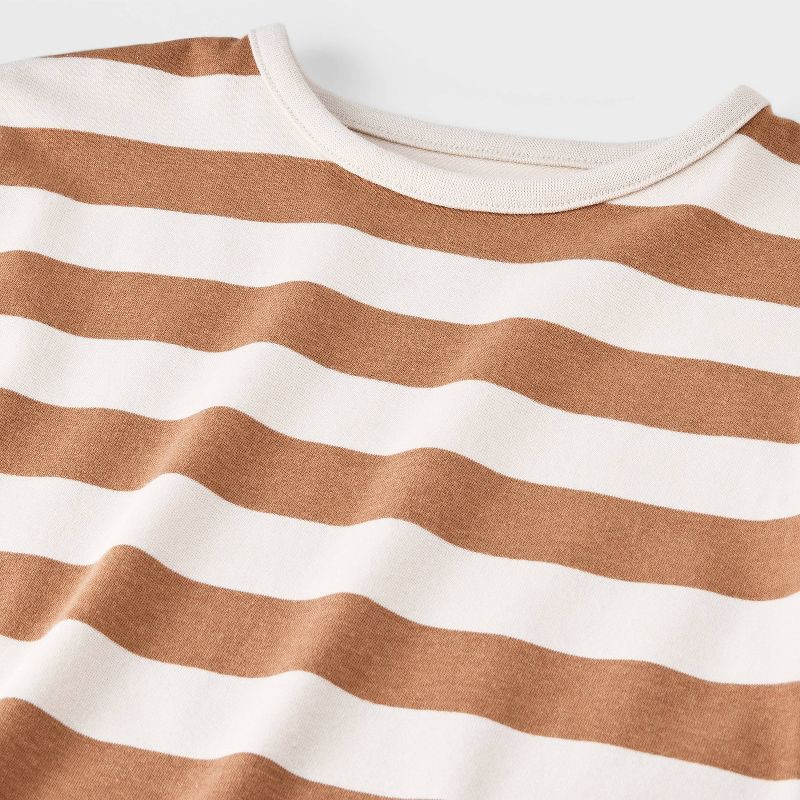 slide 3 of 4, Baby Boys' Striped Short Sleeve Romper - Cat & Jack™ Tan 6-9M, 1 ct