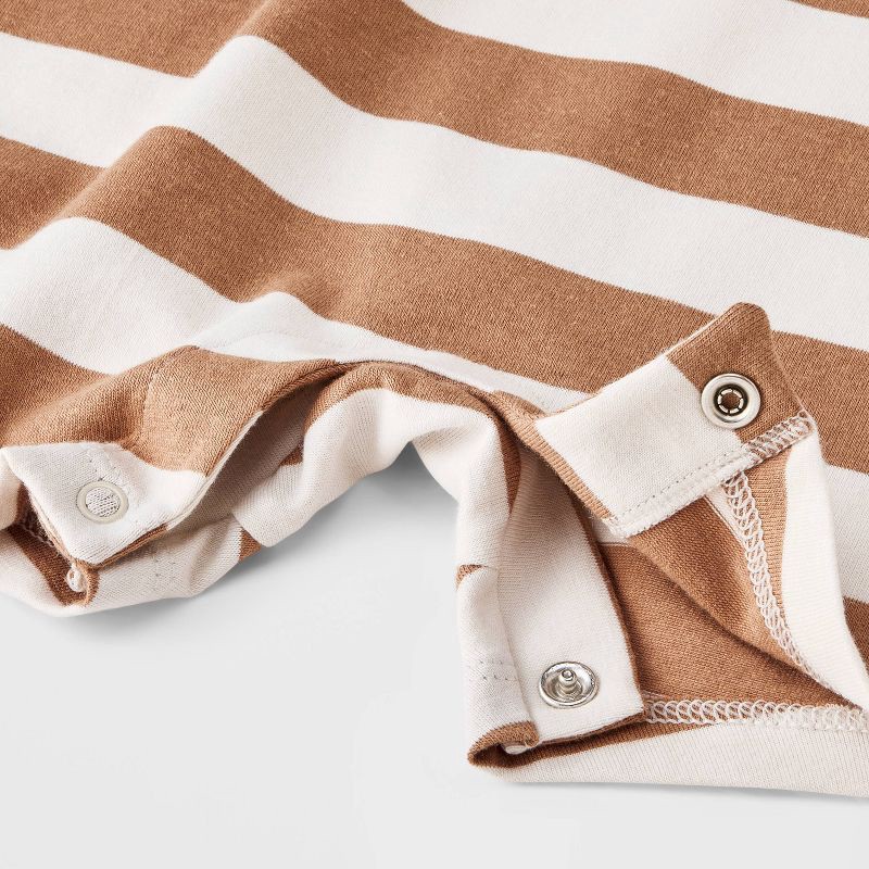 slide 2 of 4, Baby Boys' Striped Short Sleeve Romper - Cat & Jack™ Tan 6-9M, 1 ct