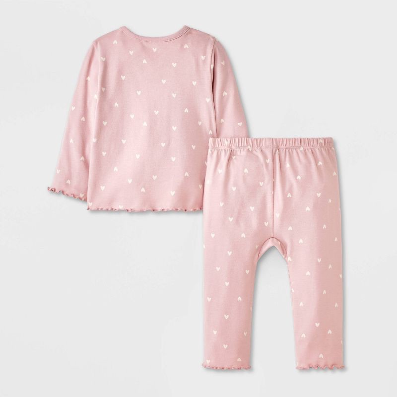 slide 2 of 4, Baby Girls' Heart 3pc Top & Bottom Set - Cat & Jack™ Pink/Cream Newborn, 3 ct