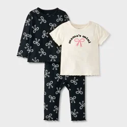 Baby Girls' Bow 3pc Top & Bottom Set - Cat & Jack™ Black/Cream 3-6M