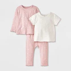 Baby Girls' Heart 3pc Top & Bottom Set - Cat & Jack™Pink/Cream 12M