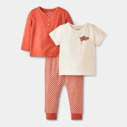 Baby Boys' Checkered 3pc Top & Bottom Set - Cat & Jack™ Rust 12M