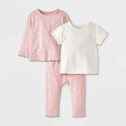 Baby Girls' Heart 3pc Top & Bottom Set - Cat & Jack™ Pink/Cream 0-3M