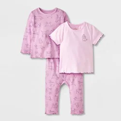 Baby Girls' Dog 3pc Top & Bottom Set - Cat & Jack™ Purple 0-3M