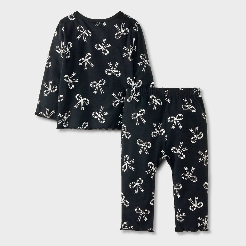 slide 2 of 4, Baby Girls' Bow 3pc Top & Bottom Set - Cat & Jack™ Black/Cream Newborn, 3 ct