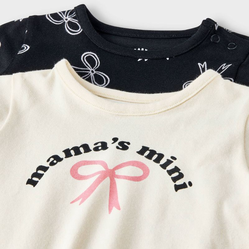 slide 2 of 4, Baby Girls' Bow 3pc Top & Bottom Set - Cat & Jack™ Black/Cream 0-3M, 3 ct