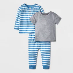 Baby Boys' Striped 3pc Top & Bottom Set - Cat & Jack™ Blue 6-9M