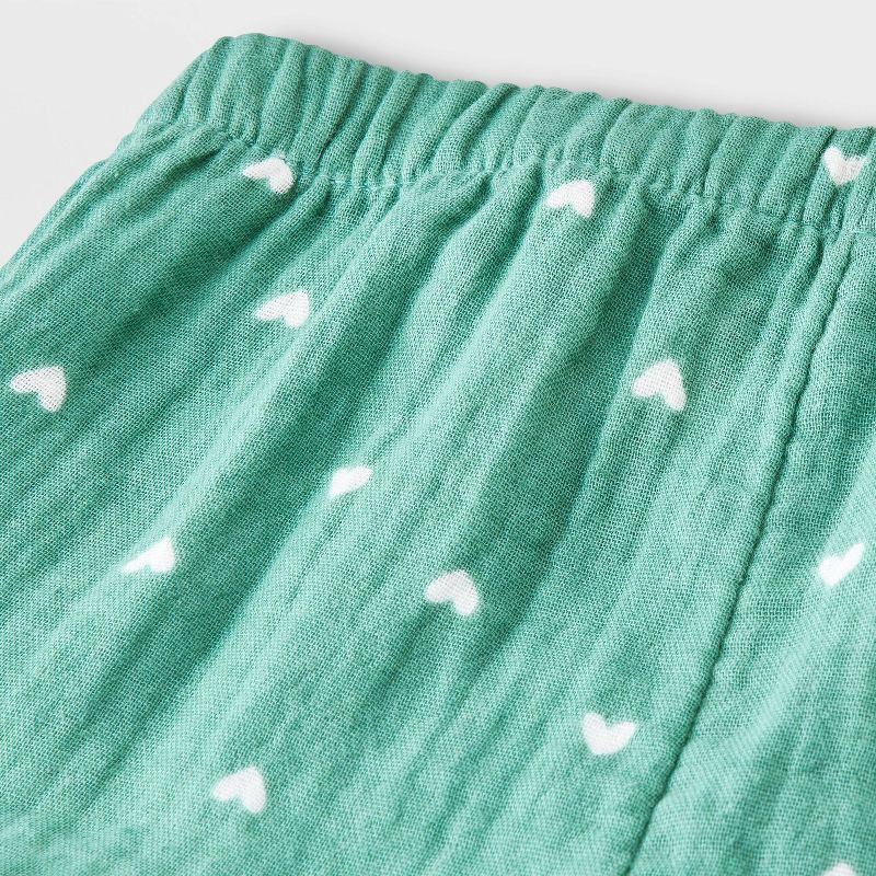 slide 4 of 4, Baby Girls' Ruffle Sleeve Heart Gauze Shorts Set - Cat & Jack™ Green 3-6M, 1 ct