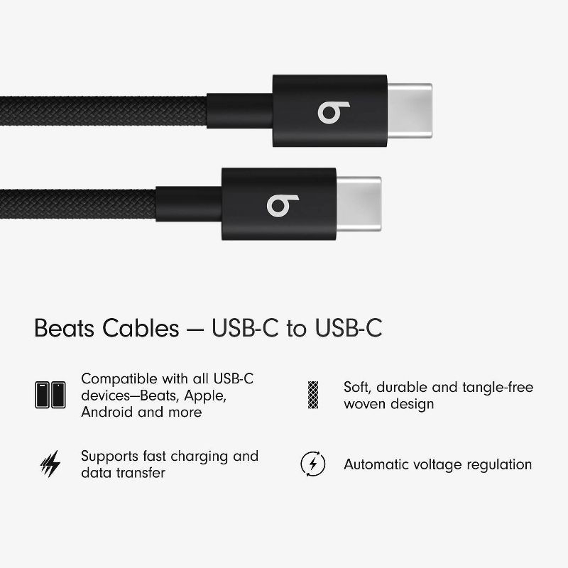 slide 3 of 11, Beats USB-C to USB-C Woven Cable (1.5 m) - Bolt Black, 1 ct