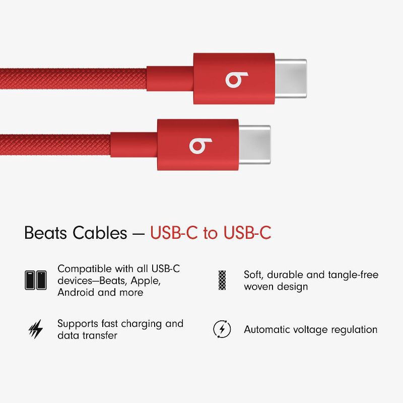 slide 3 of 10, Beats USB-C to USB-C Woven Cable (1.5 m) - Rapid Red, 1 ct