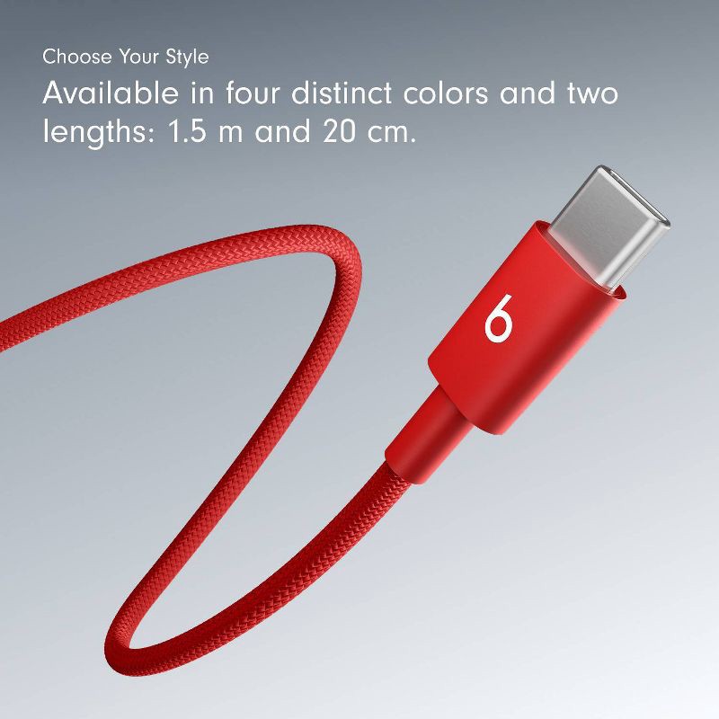 slide 8 of 10, Beats USB-C to USB-C Woven Cable (1.5 m) - Rapid Red, 1 ct
