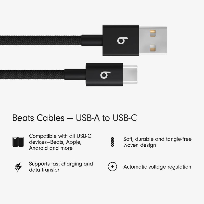 slide 3 of 11, Beats USB-A to USB-C Woven Cables (1.5 m) - Bolt Black (2pk), 2 ct