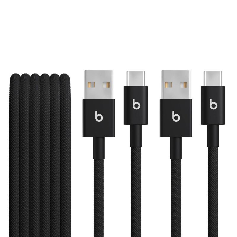 slide 1 of 11, Beats USB-A to USB-C Woven Cables (1.5 m) - Bolt Black (2pk), 2 ct