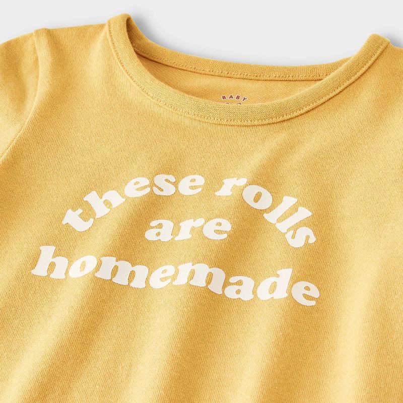 slide 4 of 4, Baby These Rolls Are Homemade Short Sleeve Romper - Cat & Jack™ Yellow 0-3M, 1 ct