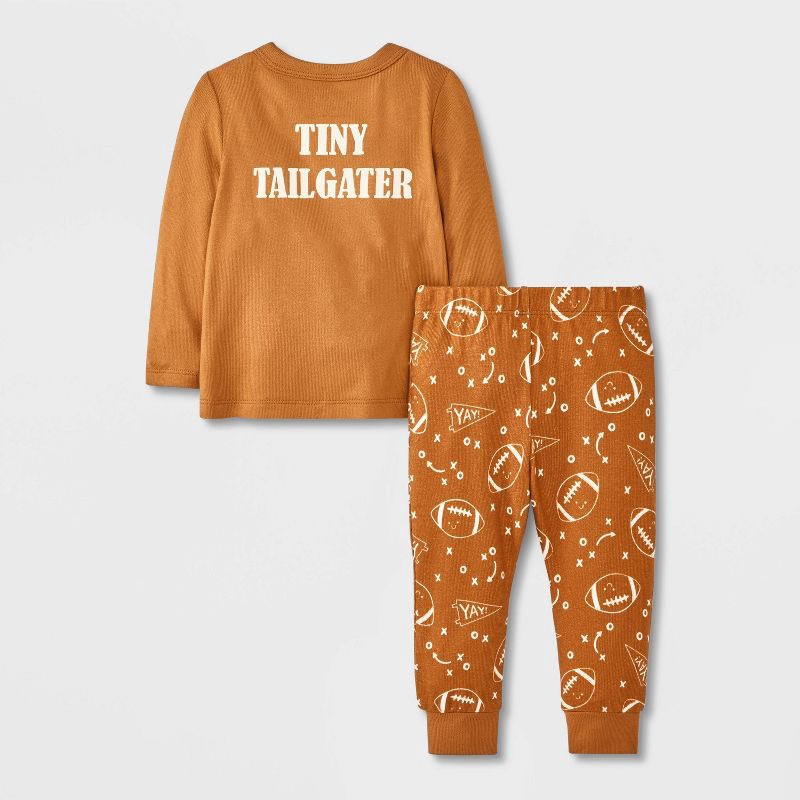 slide 3 of 4, Baby 2pc Tiny Tailgator Long Sleeve T-Shirt and Jogger Set - Cat & Jack™ Brown 6-9M, 2 ct